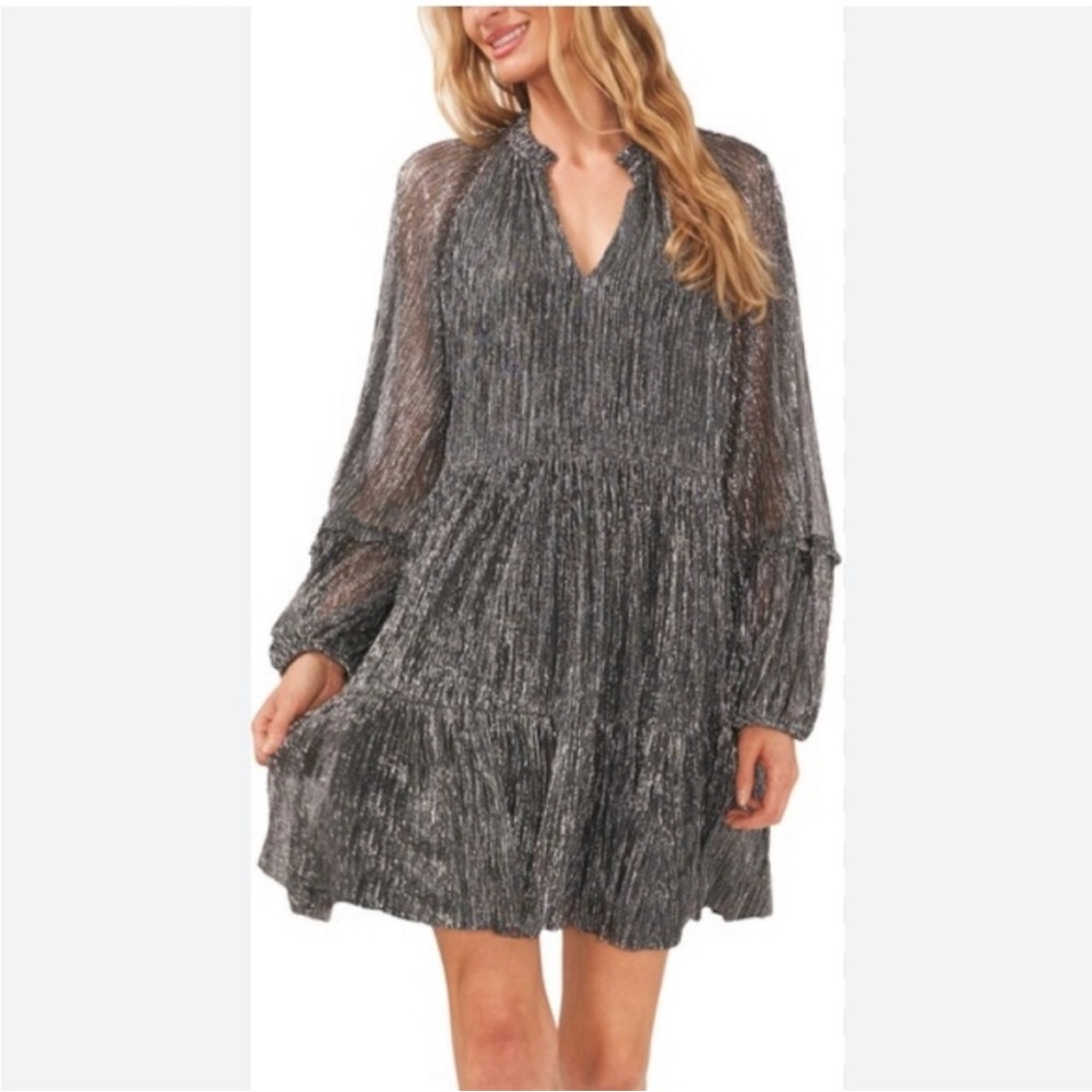 Cece Silver Metallic Babydoll Dress